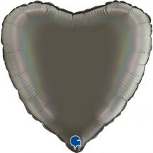 Obrázek k výrobku 23219 - Holografický fóliový balónek srdce tmavá platina